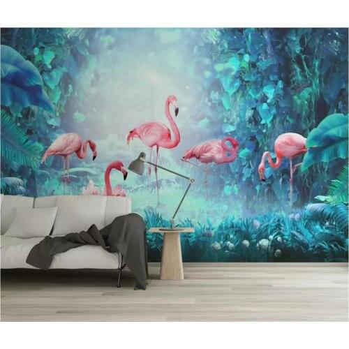 3d wallpaper custom photo Modern minimalist tropical rainforest flamingo 3d wall murals wallpaper for walls 3 d living room