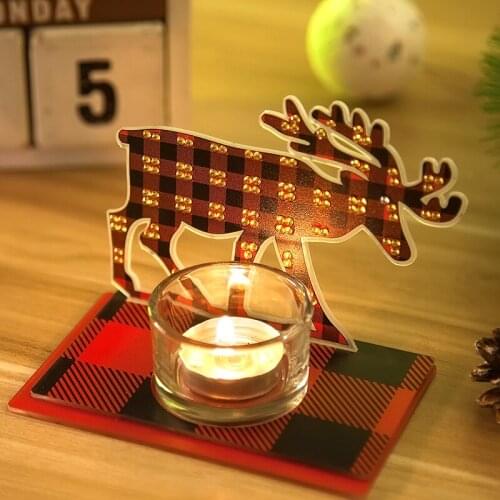5D DIY Diamond Painting Cartoon Animal Candle Holder Cross Stitch Embroidery Home Christmas Decoration Gifts