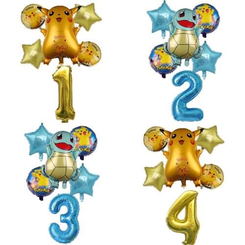 6pcs Pokemon Series Pikachu Jenny Turtle Aluminum balloon 32inch number balloons Birthday party decoration Baby Shower Supplies