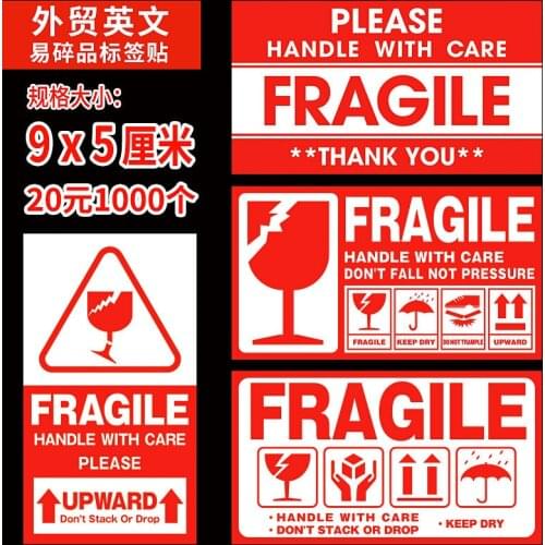 60pcs/lot 9x5cm Fragile Warning Label Sticker Up and Handle With Care Keep Dry stickers tool accessory