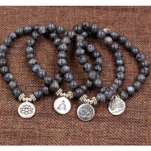 8mm uhr3 elastic adjusted Charm nature stone bead Reiki Frosted agate Onyx Lotus life tree Buddha head Bracelet