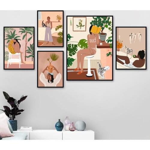 Abstract Fashion Vintage Girl illustration Wall Art Canvas Painting Nordic Posters And Prints Wall Picture For Living Room Decor