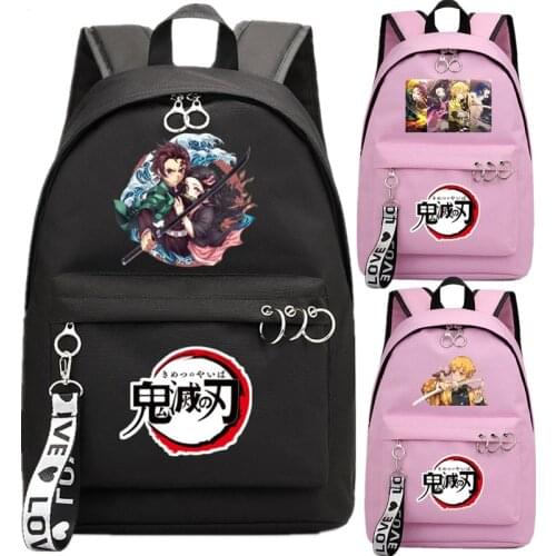 Anime Demon Slayer Kimetsu Backpack School Book Bags Man group Mochila Travel Bag Laptop Ribbon Ring Circle Boy Girls Backpack