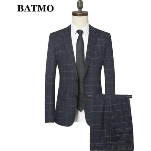 Batmo 2021 new arrival high quality plaid slim casual suits men,mens wedding dress,plus-size S-4XL 890