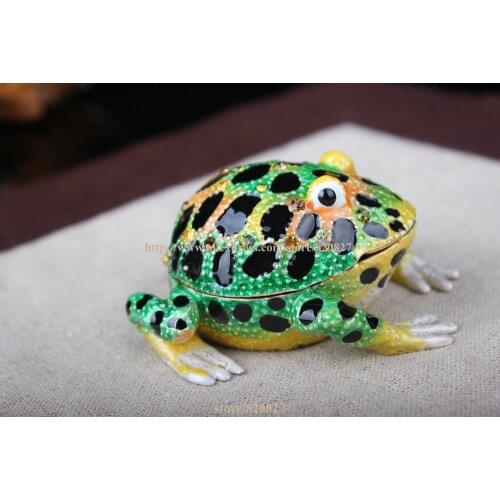 Bejeweled Big Belly Frog Jewelry Trinket Box Bejeweled Frog Collectible Green Frog Trinket Box Decorative Collectible Animal