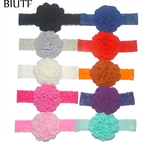 20pcs/lot Elastic Lace Headband with 3.5 inch Burned Hemp Flower Girl Lovely Christmas Headwear HB042
