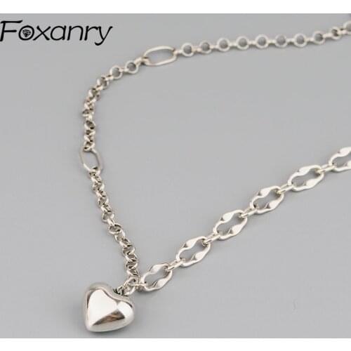 Foxanry 925 Sterling Silver Necklace for Women New Trend Vintage Creative Splicing Chain LOVE Heart Party Jewelry Gift Wholesale