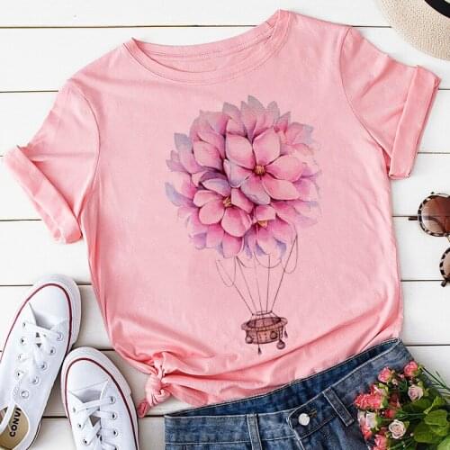 Pink T Shirt Women Short Sleeve Floral Flower Fashion Lady Top T Shirt 2021 New Summer Ladies Womens Graphic Female Tee Tshirt