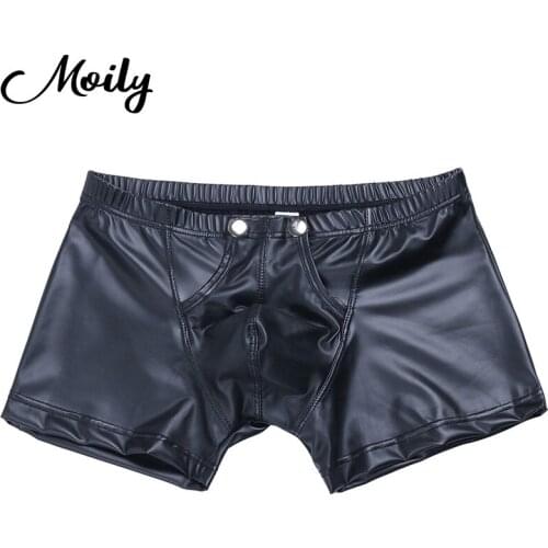 Gay Mens Sexy Lingerie Panties Sexy Clubwear Faux Leather Bulge Pouch Boxer Shorts Underwear Underpants Man Low Waist Jockstraps