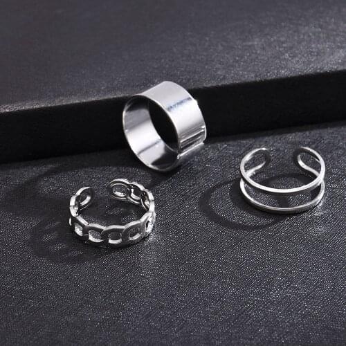 Suit Hip Hop Punk Ring Men Women Jewelry Party Accessories Ring Personality Three Finger Conjoined Chain Open Ring New Trend