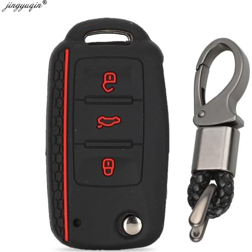 Jingyuqin 100pcs Silicone Car Key Cover Case for VW Golf Fit Skoda Yeti Superb Rapid Octavia SEAT Leon ibiza 3 Button keychain