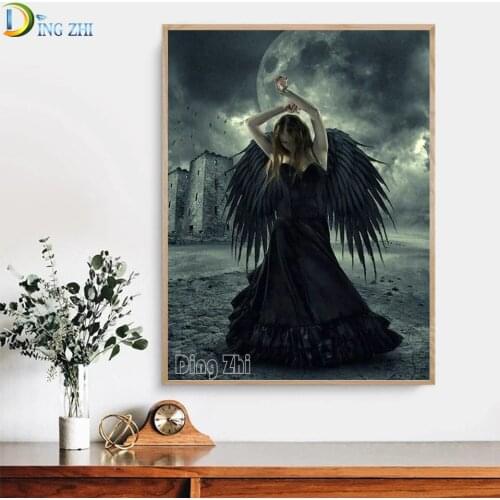 Dark Angel Woman 5D Diy Diamond Painting Cross Stitch Girl Wings Diamond Mosaic Embroidery Home Decoration Paste Drill Art Kits