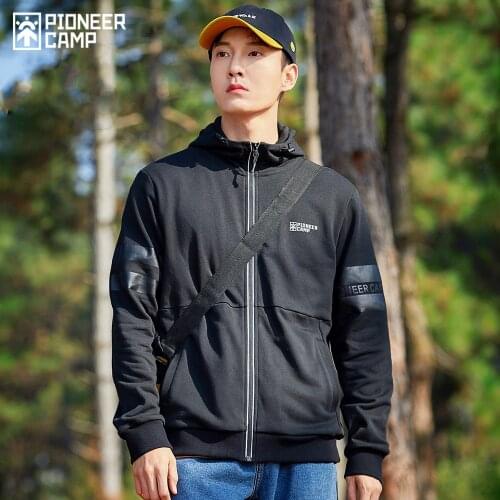 Pioneer Camp 2021 New Spring Jackets Oversized Black Blue Hooded Zipper Coats Mens Clothing XLW023191