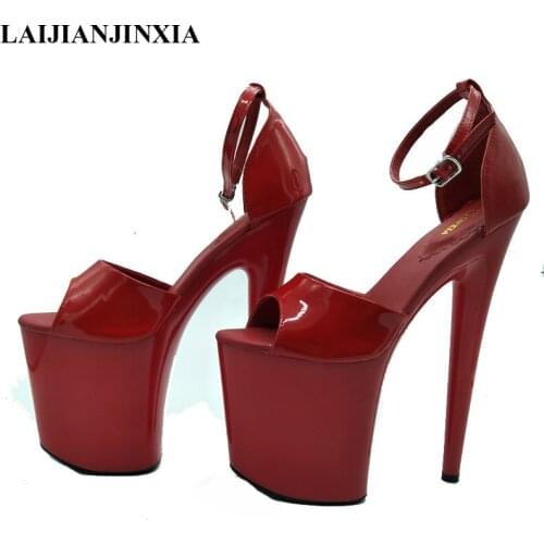 LAIJIANJINXIA Womens shoes waterproof platform Roman night club sandals, red black banquet super high heel dancing shoes