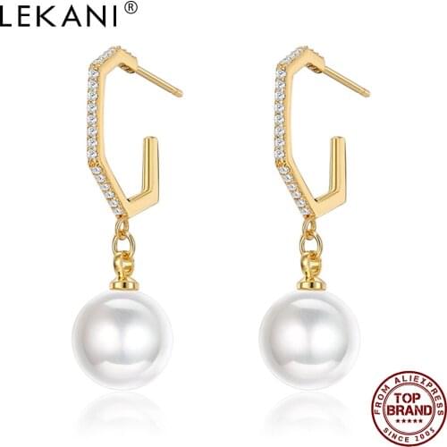LEKANI Drop Earrings For Women Pearls Hang On The Prisms With Cubic Zirconia Earringse Party Fine Jewelry The New Listing 2021
