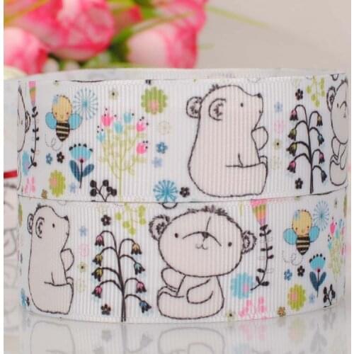 10 yards 7/8 " 22 mm white cartoon bear pattern print grosgrain tape DIY handmade hairbow cartoon ribbon free shipping