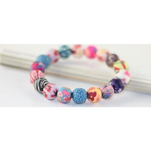 Lidavi Ethnic Colorful Polymer Clay Round Bead Handmade Ceramic Bracelet For Women Girl Bracelet Jewelry Birthday Gifts New B79