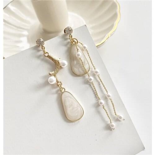 Cute Long Pearl Drop Earrings for Women Korean Style Link Tassel Asymmetrical Earings Jewelry Female Love Gift Party Jewellery