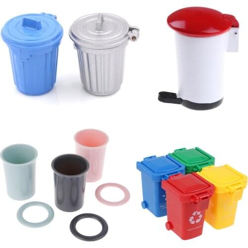 Cute 1:12 Dollhouse Mini Trash Can Toy Garbage Truck Cans Curbside Vehicle Bin Toys Kid Simulation Furniture Toy Gift