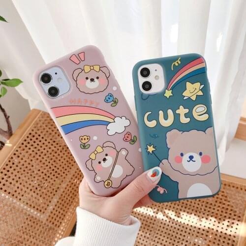 Cute Cartoon Rainbow Bear Soft Silicone Case For iphone 12 11 Pro Max 6 6S 8Plus X XR 7Plus XS Max Matte Phone Cases Cover Coqua