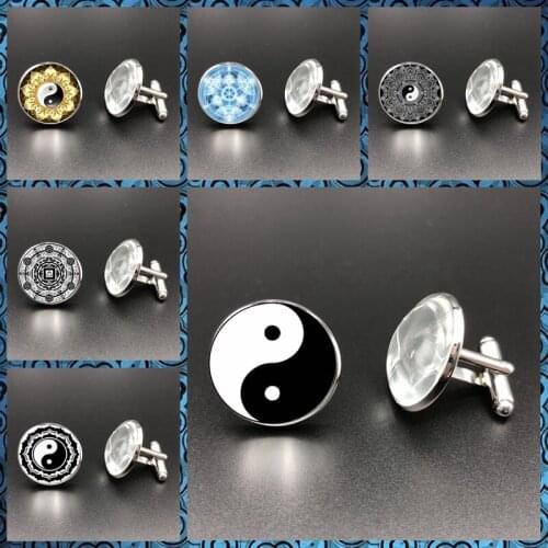Fashion Astrology Glass High Quality Men Cufflinks Creative Handmade Jewelry Yinyang Skulls Wicca Mens Gift Accessories Men