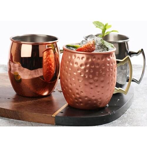 18oz Moscow Mule Mug Beer Wine Cup Cocktail Mug with Mirror Copper Plated Gold Handle
