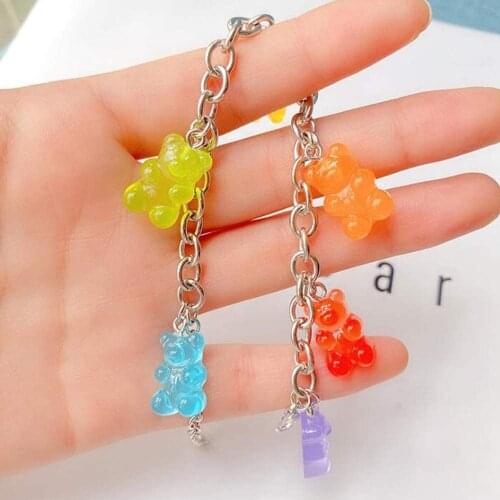 Cartoon Rainbow Candy Bear Ins Colored Gummy Candy Woman Bear Bounce Di Hip Hop Jelly Color Bracelet Girl Bracelet Gift