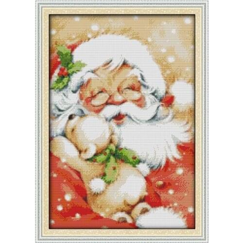 Santa Claus Joy Sunday Cross Stitch Kit Christmas Printing 14CT 11CT Counted Cross Stitch Kit Handmade Embroidery Needlework Set
