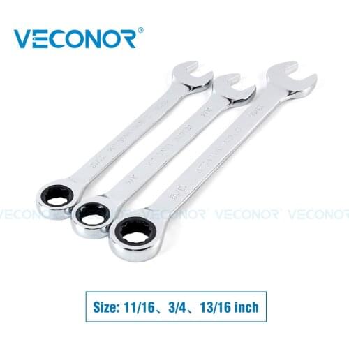 11/16 3/4 13/16 Inch Ratchet Wrench Set of Keys High Torque Spanner Tool 72-Tooth Imperial Size Mirror Surface Polished