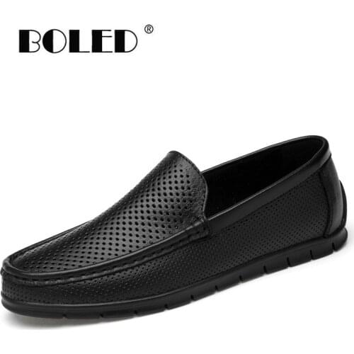 New Fashion Men Flats Shoes Natural Leather Casual Shoes Holes Breathable Loafers Driving Men Shoes