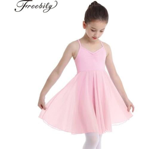 New Girls Spaghetti Straps Chiffon Ballet Tutu Dress Gymnastics Leotard Dress Kids Stage Contemporary Lyrical Dance Costumes