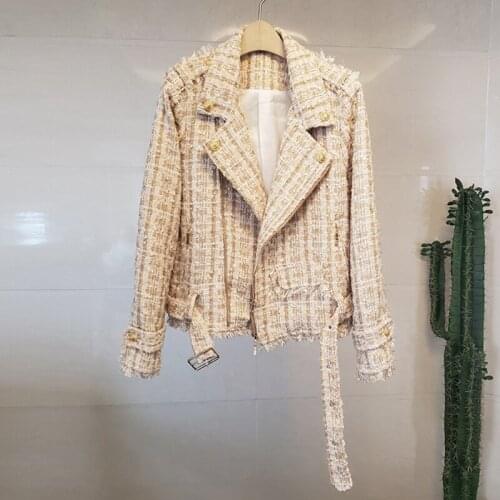 Tweed Plaid Jacket Women Vintage Notched Long Sleeve Cropped Coat Streetwear Autumn Slim Outwear Plus Size k8823