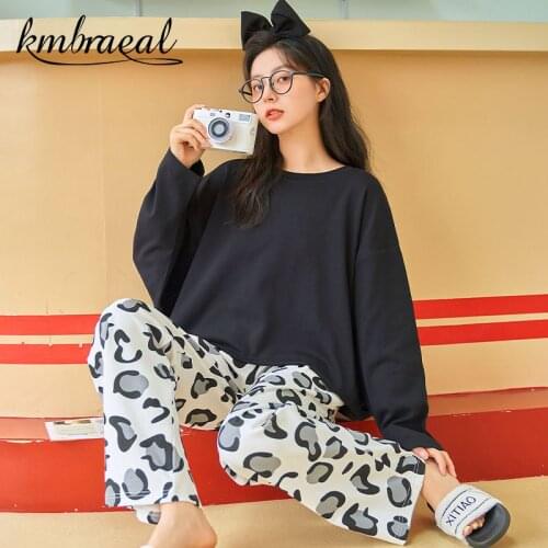Pajamas for Women SleepwearLeopard grain Pure Cotton Long Pants Long Sleeved Autumn Spring Loungewear Fashion Homewear Plus Size