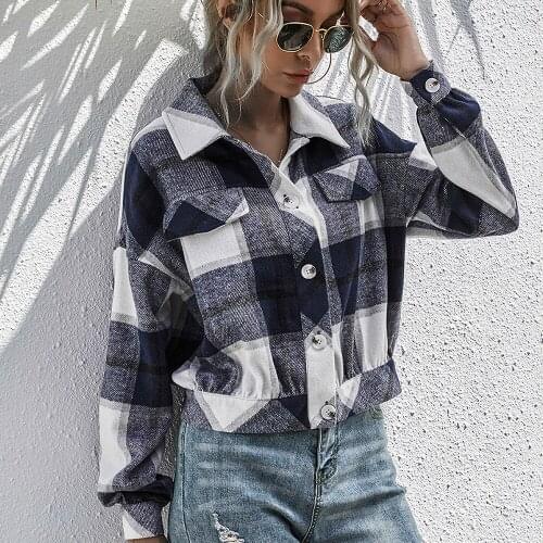 Casual Plaid Jackets Coat Women Loose Short Casual Autumn Winter Turn-down Collar Single Breasted Thick Spring Fleece Outerwear