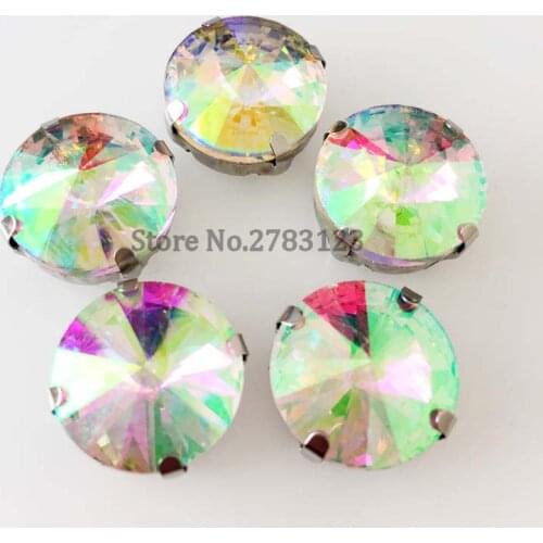 Silver bottom Round shape AB color flatabck sew on rhinestones,high-quality Glass claw stones Free shipping