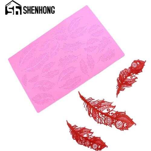 SHENHONG Silicone Mould Feather Lace Fondant Mold Cake Decorating Tool Wedding Sugarcraft Pastry Dessert Baking Tray