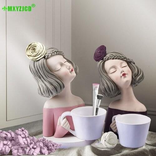 Nordic Resin Holding Girl Vase sculpture Ornaments Porch Living Room Home Decoration Accessories Wedding Gift Teacup Flower Pot
