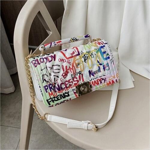 Bags for women handbag designer Fashion wild print Messenger bag doodle girl student shoulder small square bag