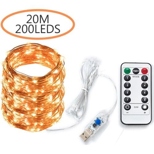 20m LED Fairy strip lights USB Powered Operated with IR Remote 8 Mode Twinkle Copper Wire String Lights for christmas tree decor