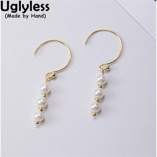 Uglyless Korean Design Elegant Pearls Earrings for Women Simple Beading Pearls Jewelry Real 925 Silver Brincos Fashion Bijoux