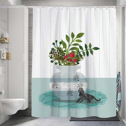 Cute Cartoon Green Plant Printing Shower Curtains Waterproof Bathroom Curtain With Hooks Modern Luxury Curtains For Shower Room