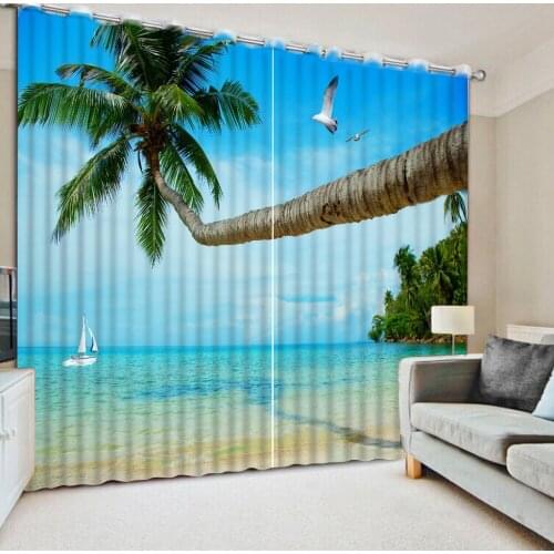 3D Curtains Curtain Decoration 3D Sea landscape tree Curtains For Bedroom Living room Polyester Room Curtain