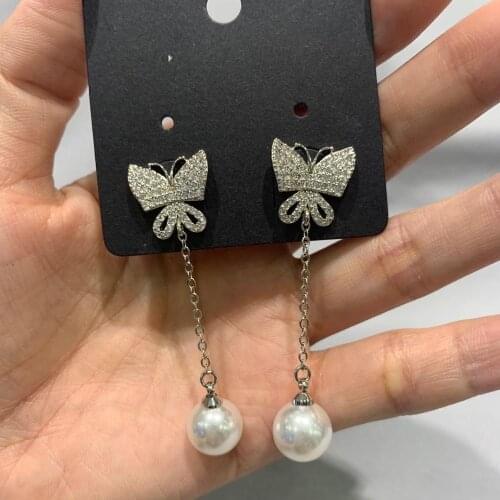 Insect cubic zircon butterfly and imitation pearl drop earring fashion women jewelry trendy