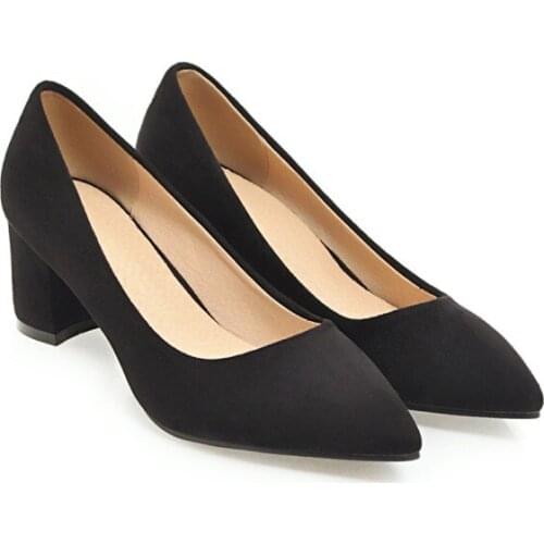 Big Size 9 10 11 12 ladies high heels women shoes woman pumps Pure pointed shallow and sweet thick-heeled single shoes