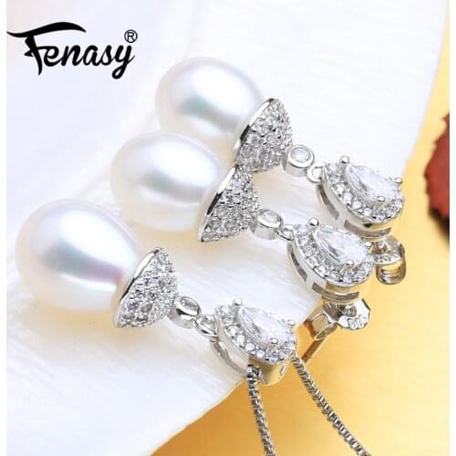 FENASY Natural Freshwater Pearl Jewelry Sets 925 Sterling Silver Necklace For Women Wedding Jewelry sets With Drop Earrings