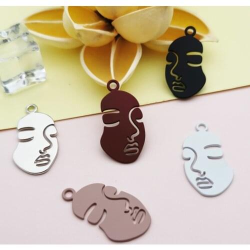 10PCS Colorful Hollow-Out Human Face Alloy Charms Pendants DIY Jewelry Findings Accessories Earrings Floating 17x33MM
