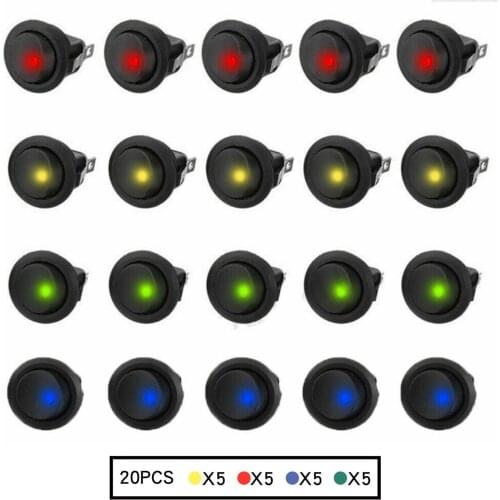 20 PCS Waterproof Spst Switch LED Dot Light Car Boat Round Rocker ON/OFF TOGGLE SPST SWITCHS 16A 12V