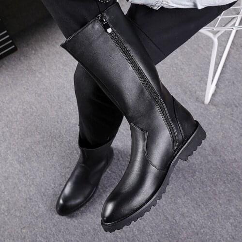 Martin boots mens boots Korean zipper high leather shoes high tube all black Joker British boots snow boots men