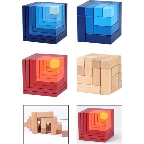 Wood Puzzle Cube Building Blocks Educational Tiles Toy Travel Games Toys