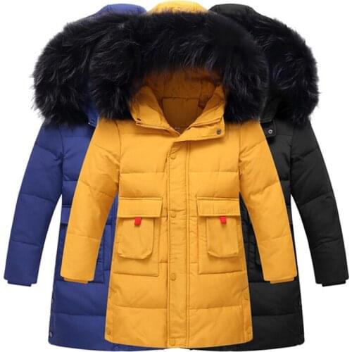 Children Winter Jacket for Boys Fur Hooded Long Down Coat Kids Big School Boys Winter Boys Clothing Overcoat BC751